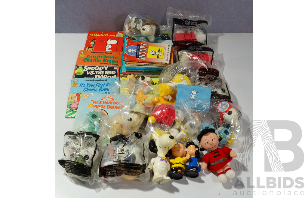 Large Collection Items Related to Snoopy Including Books, Soft Toys and More