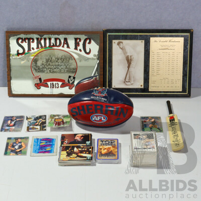 Collectoin Australian Sports Memorabilia Including Trading Cards, St Kilda Mirror and More