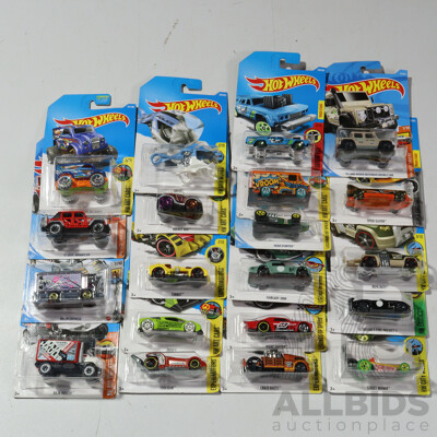 Twenty Boxed Hot Wheels Vehicles Including HW City Works, Experimotors, HW Hot Trucks, Legends of Speed, HW Exotics