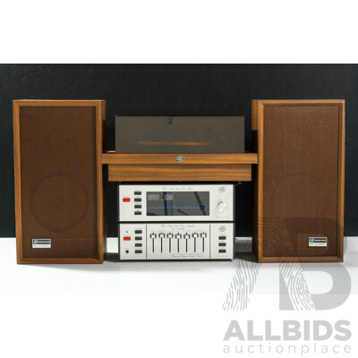 Retro English Made AGS Stereo Automatic Turntable, Solid State Stereo Tuner AJ 374, Pre Amplifier a 209 and Pair AGS 8 X 3 AIr Suspended Speakers with Crossover