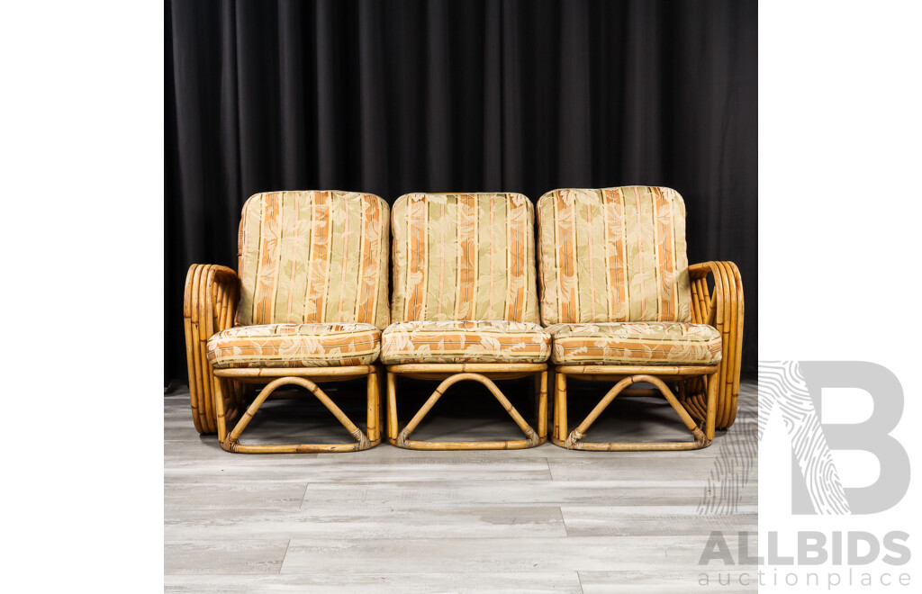 Vintage Cane Pretzel Three Seater Lounge by Paul Frankl