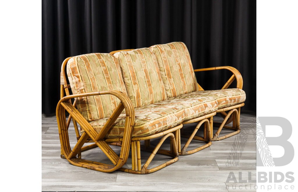 Vintage Cane Pretzel Three Seater Lounge by Paul Frankl