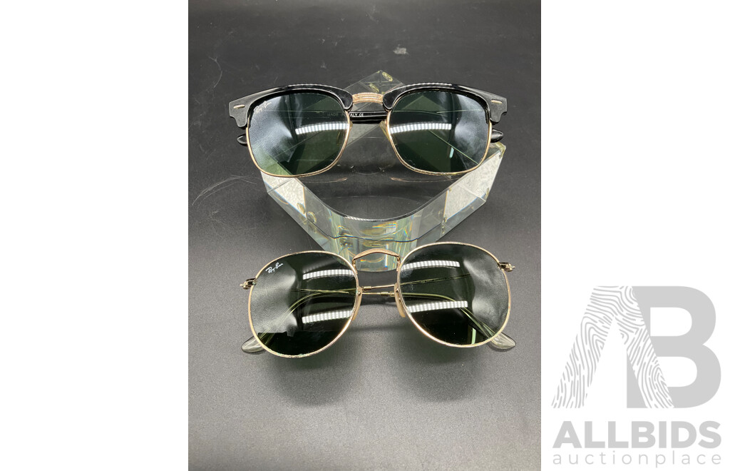 Ray-Ban Round Metal Sunglasses (RB3447) and RaBan Clubmaster Classic Sunglasses (RB3016) - Lot of 2