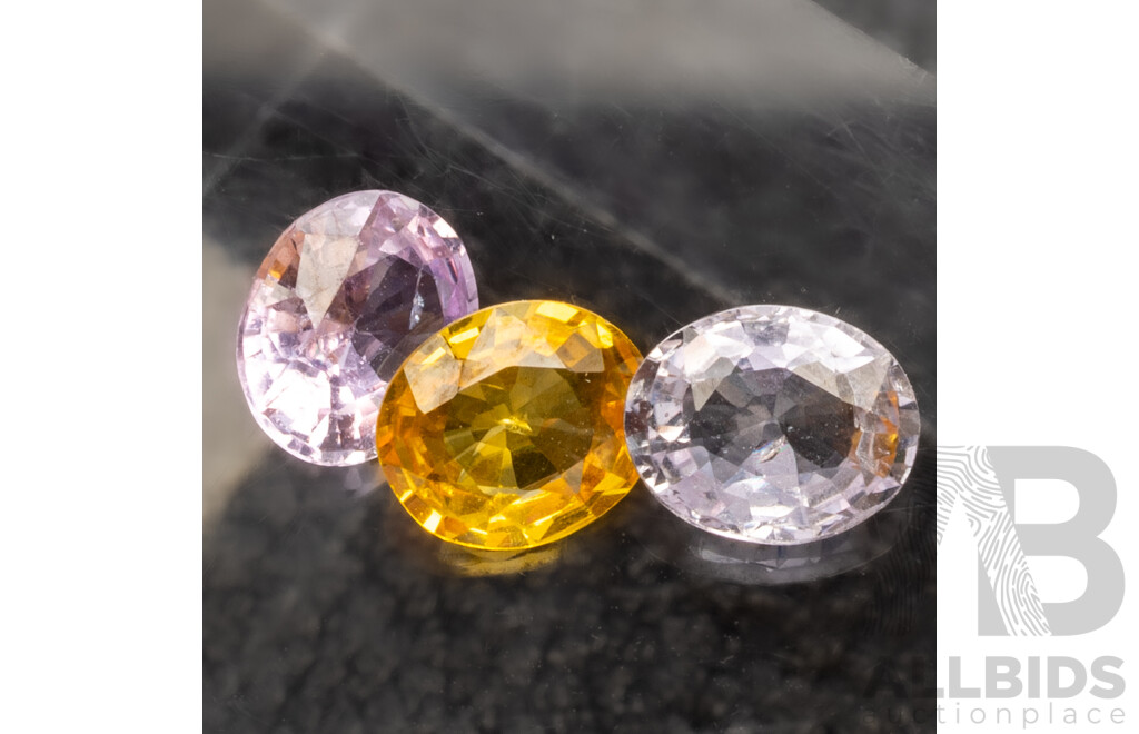 Sapphires (3) Yellow & Pink Oval Cut Natural (Heated Only) Gemstones 1.61ct