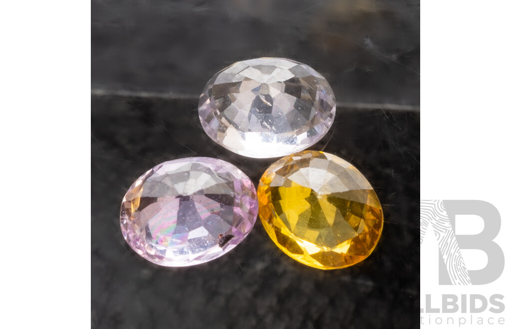 Sapphires (3) Yellow & Pink Oval Cut Natural (Heated Only) Gemstones 1.61ct