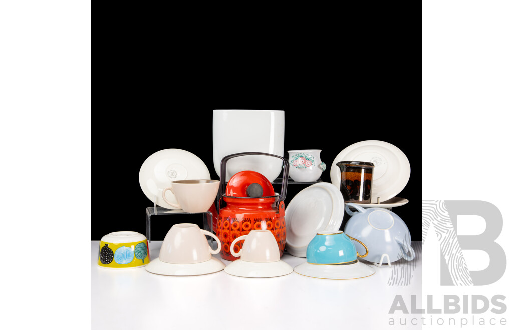 Collection Mid Century Ceramic Pieces Including Bjorn Wiinblad x Rosenthal Bird Pot & Rooster Vase, Kaj Franck for Arabia Teapot, Two Poole Pottery Trios and More