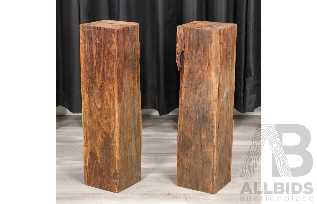 Pair of Rough Sawn Timber Speaker Stands