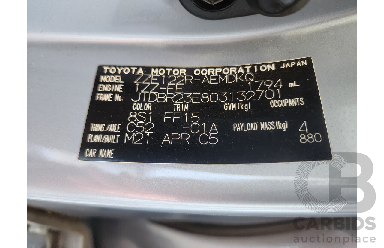 4/2005 Toyota Corolla Ascent Sport ZZE122R 4d Sedan Blue 1.8L