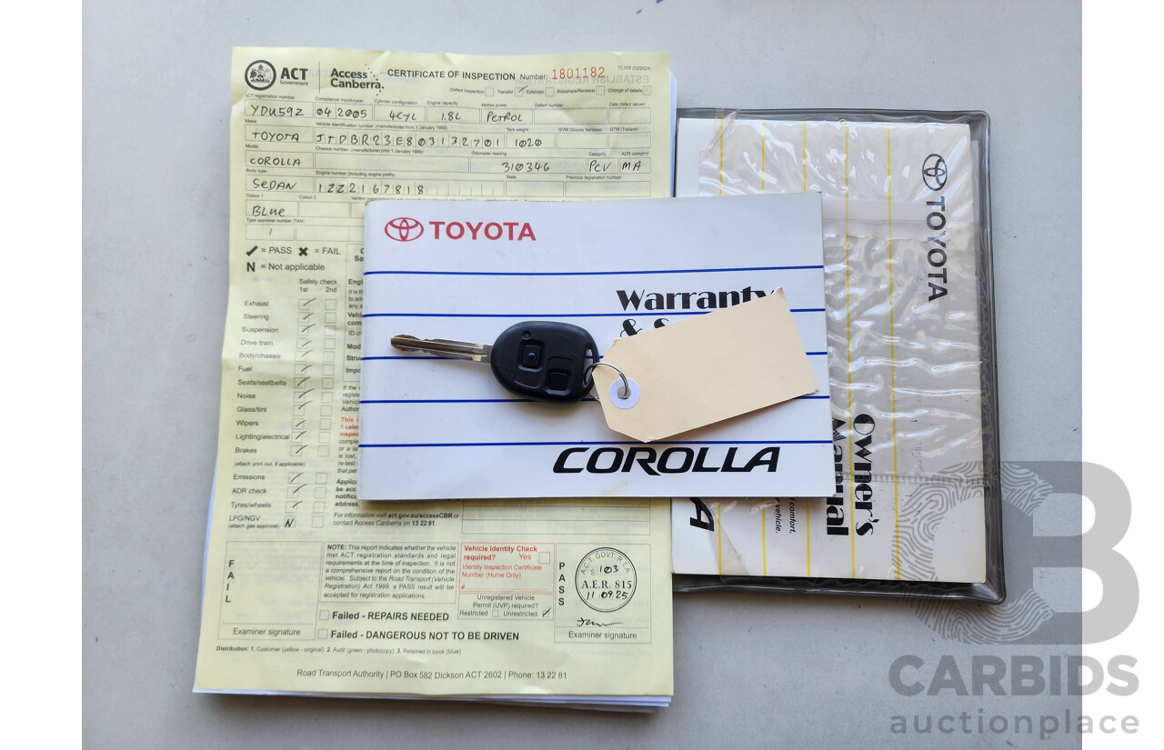 4/2005 Toyota Corolla Ascent Sport ZZE122R 4d Sedan Blue 1.8L