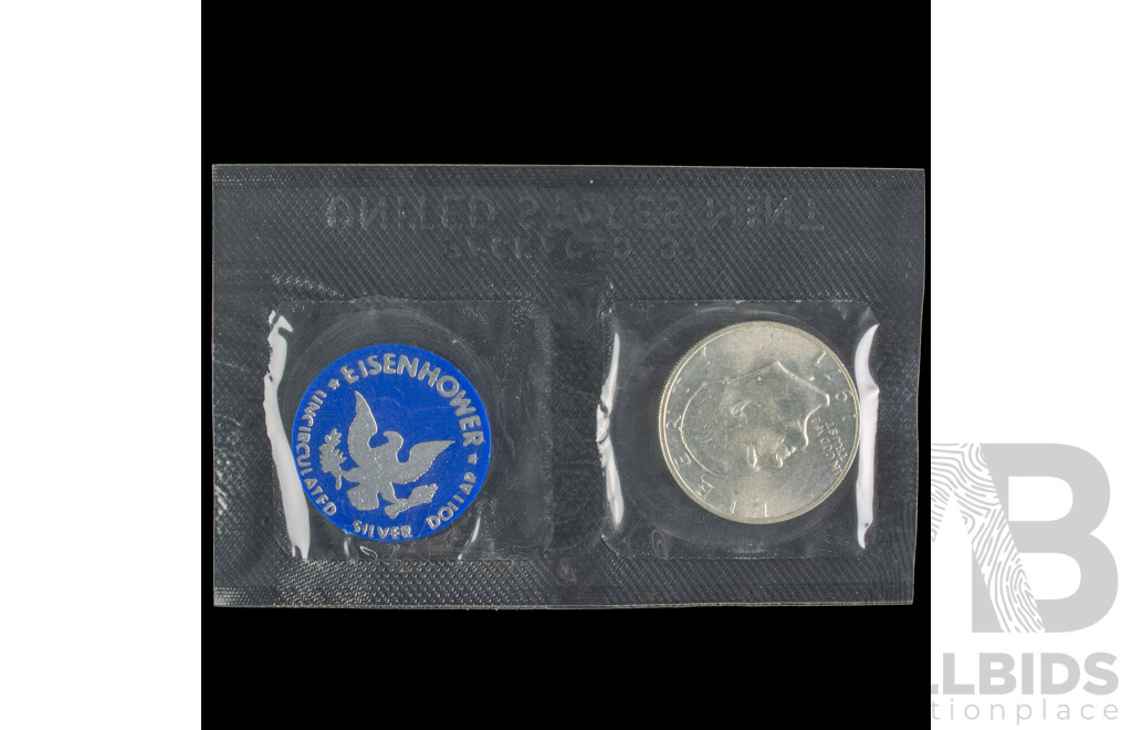 USA 1971 Silver Eisenhower Dollar Coin in Original Packaging .400