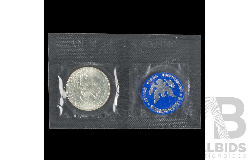 USA 1971 Silver Eisenhower Dollar Coin in Original Packaging .400