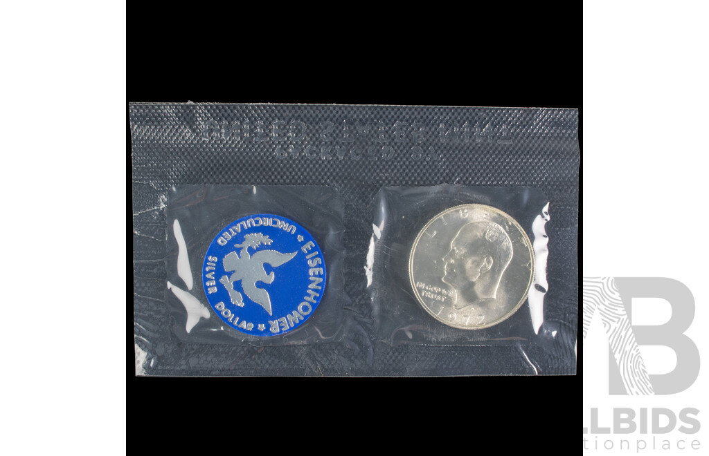 USA 1972 Silver Eisenhower Dollar Coin in Original Packaging .400