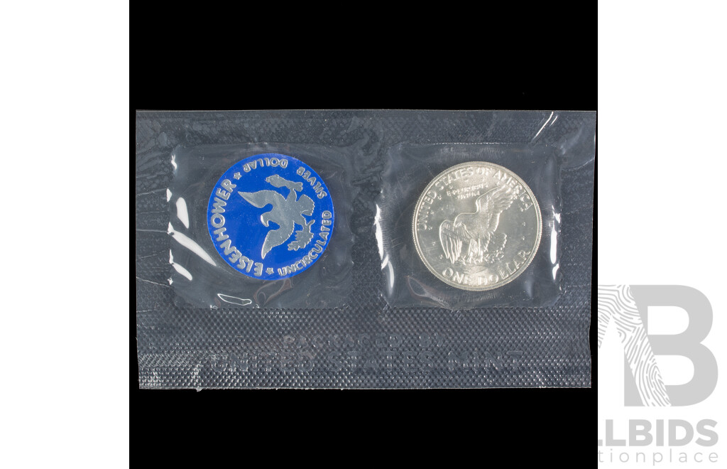 USA 1972 Silver Eisenhower Dollar Coin in Original Packaging .400