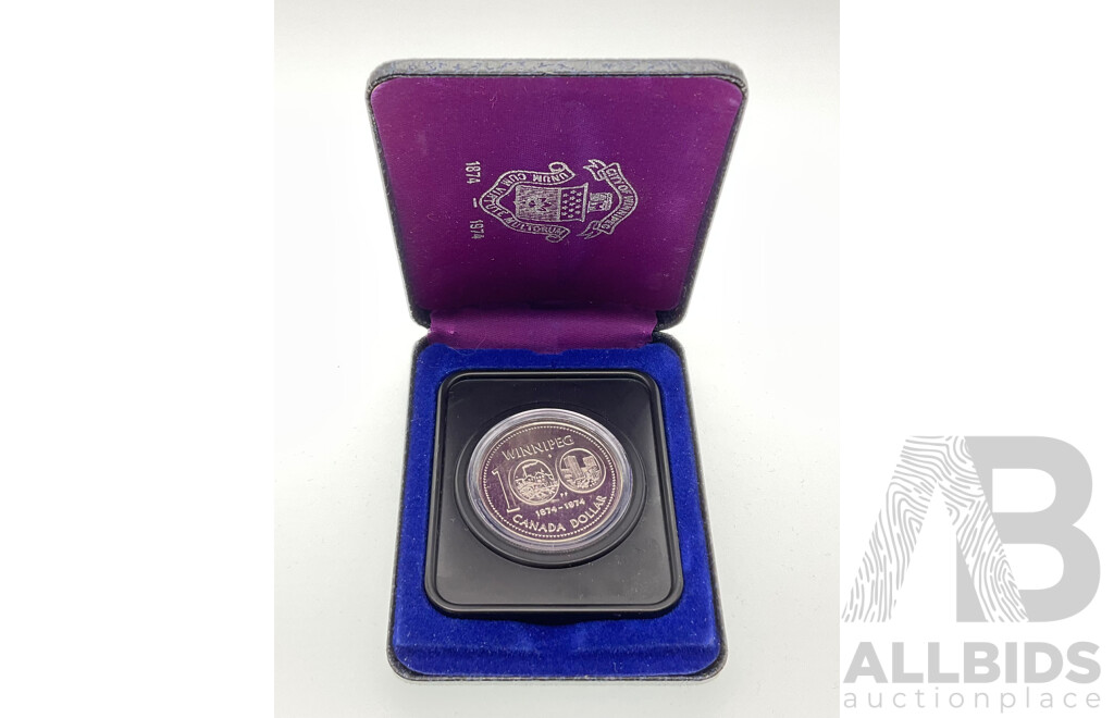 Canada 1974 Silver Dollar, 100th Anniversary of the Establishment of Winnipeg .500