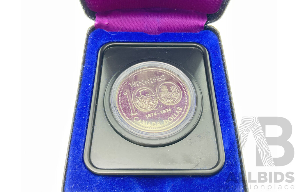Canada 1974 Silver Dollar, 100th Anniversary of the Establishment of Winnipeg .500