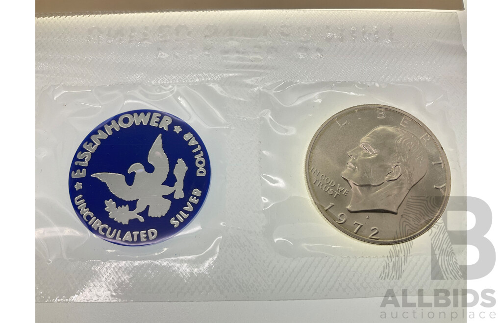 USA 1972 UNC Silver Eisenhower Dollar, San Francisco Mint .400