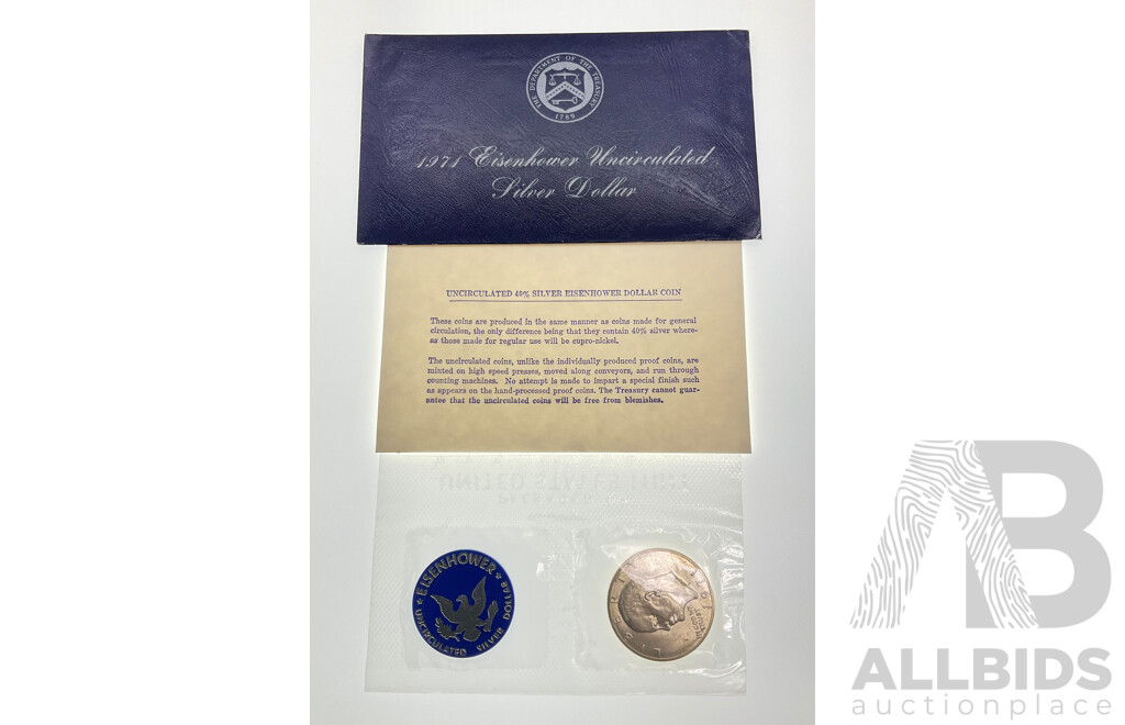 USA 1971 UNC Silver Eisenhower Dollar, San Francisco Mint .400