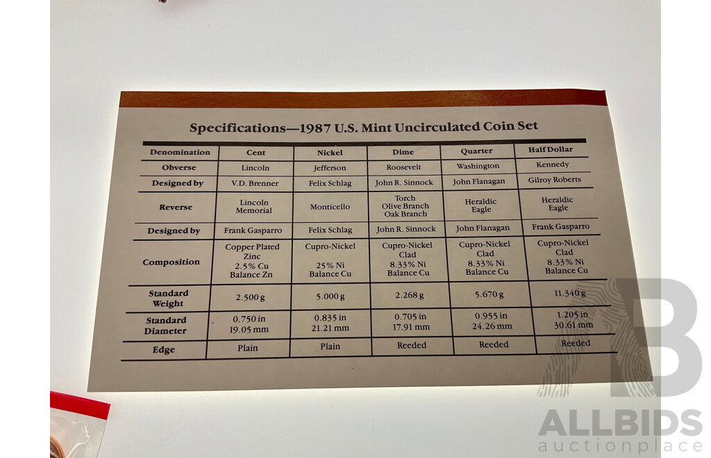 USA 1987 UNC Coin Sets, Denver and Philadelphia Mints