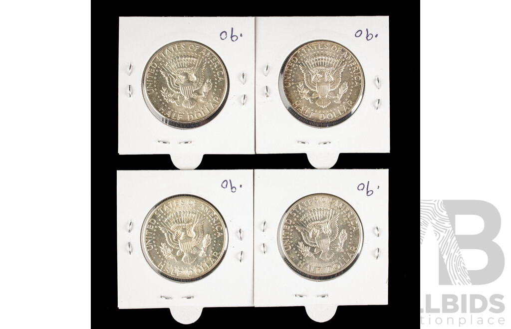 Four USA 1964 Kennedy Silver Half Dollars .900