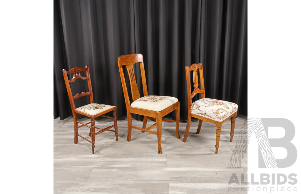 Set of Three Various Late Edwardian Dining Chairs
