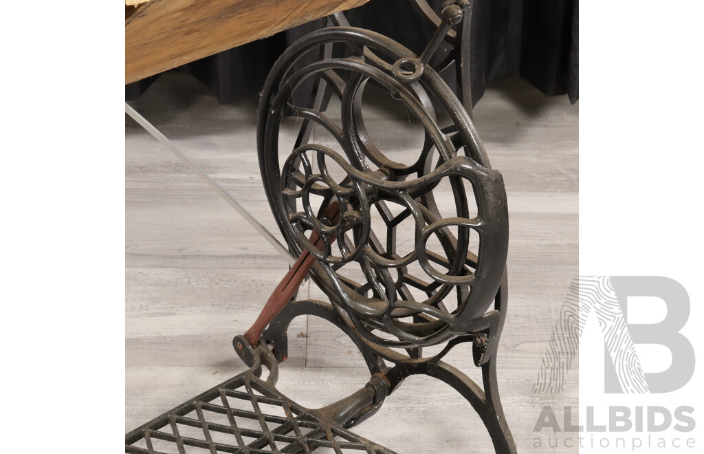 Vintage Jones Sewing Machine Over Treadle Base