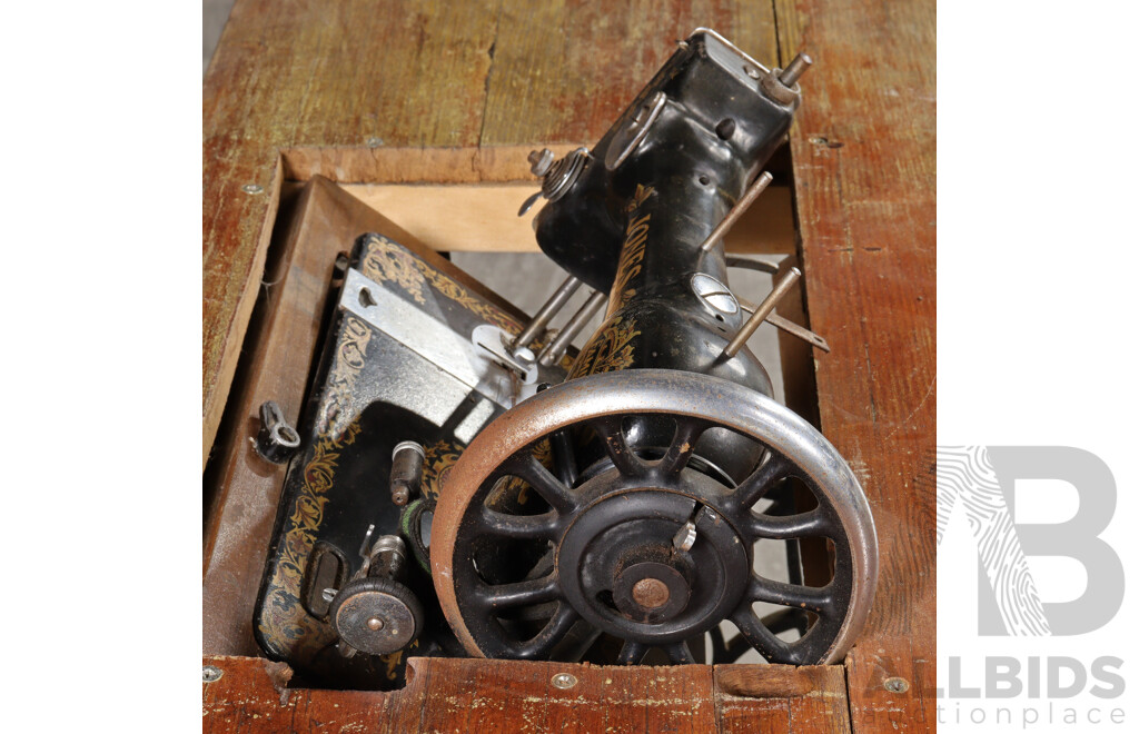 Vintage Jones Sewing Machine Over Treadle Base