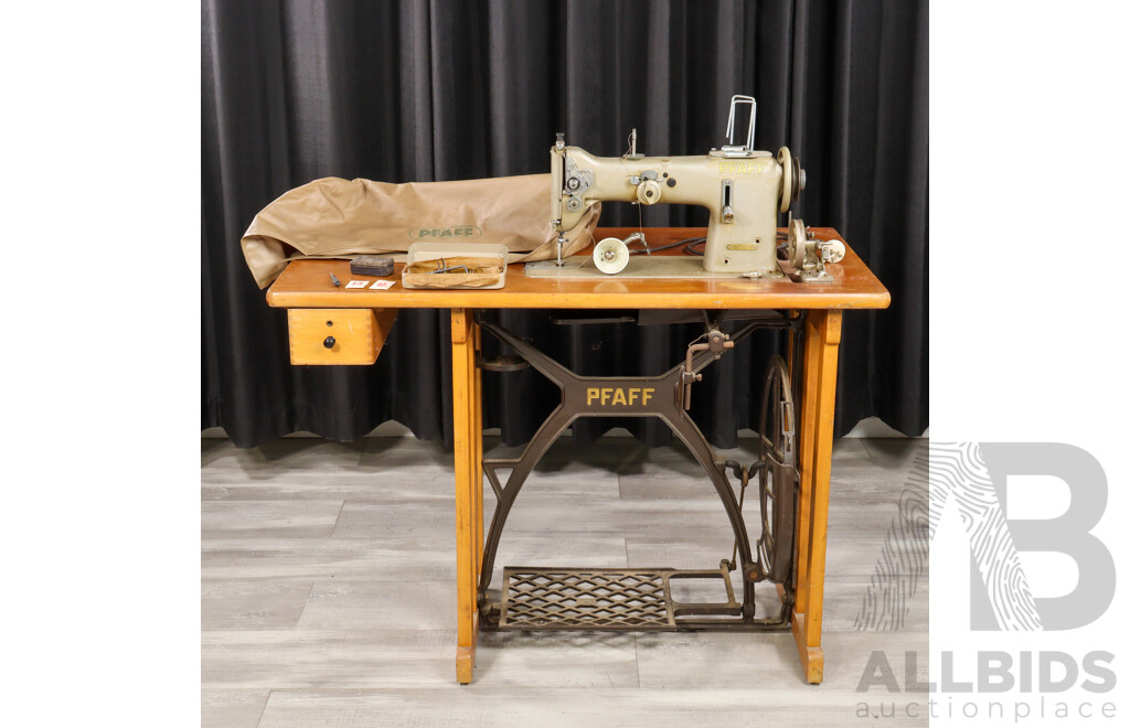 Vintage Pfaff Industrial Sewing Machine on Treadle Base