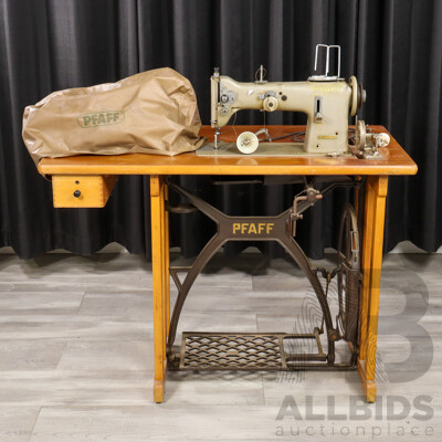 Vintage Pfaff Industrial Sewing Machine on Treadle Base