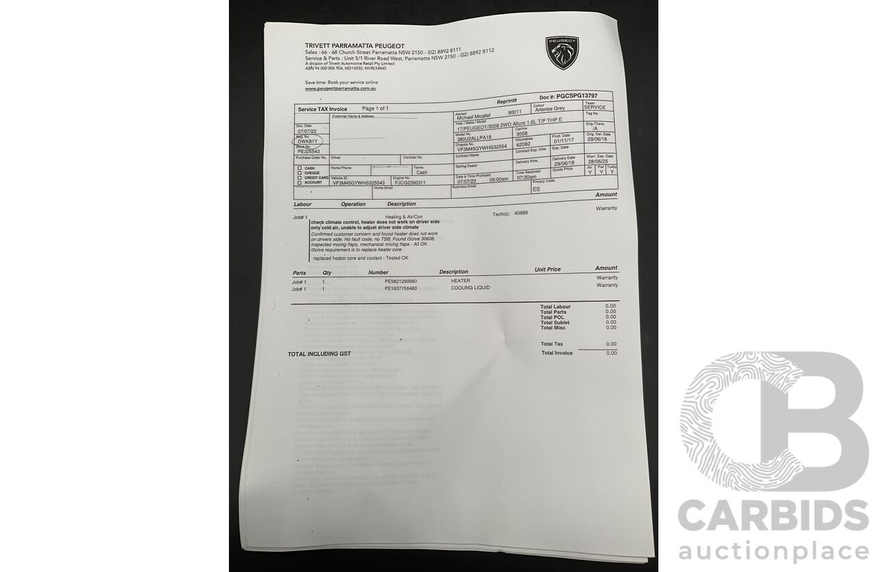 06/2018 Peugeot 3008 Allure (FWD) MY18 P84 4D Wagon Artense Grey Metallic Turbo 1.6L