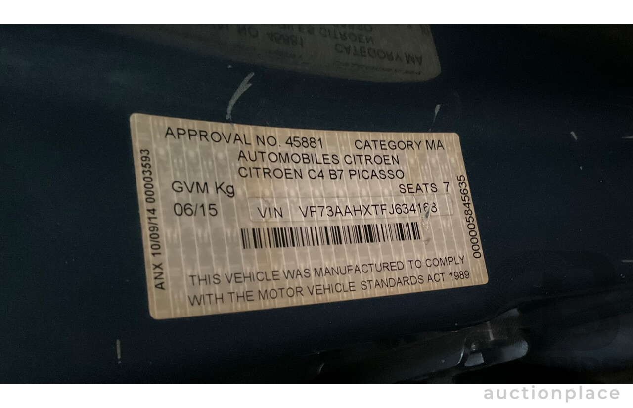 6/2015 Citroen Grand C4 Picasso Exclusive (FWD) B7 MY15 4d Wagon Bleu Kyanos Metallic Turbo Diesel 2.0L