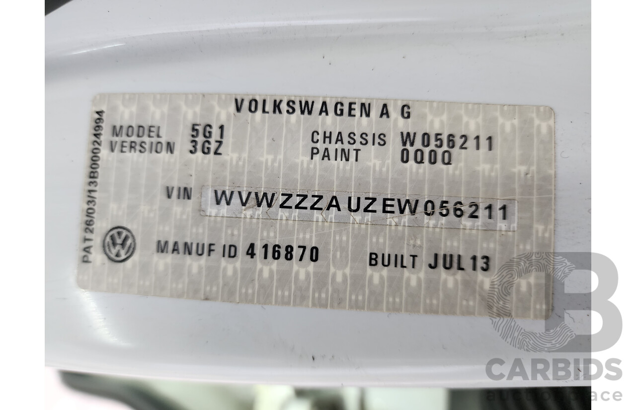 9/2013 Volkswagen Golf 90 TSI Comfortline AU 5d Hatchback White 1.4L