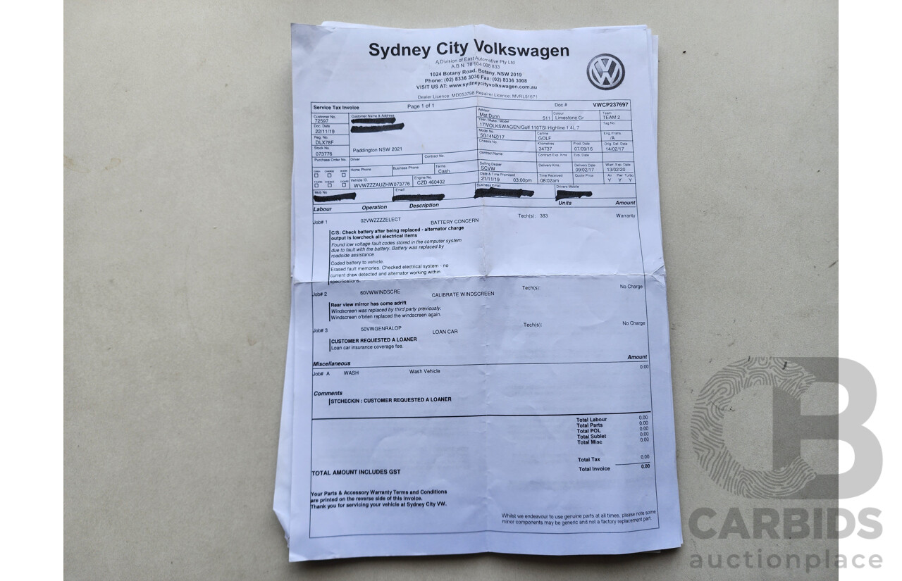 11/2016 Volkswagen Golf 110 TSI Highline AU MY17 5d Hatchback Grey 1.4L