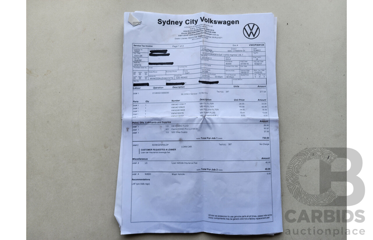 11/2016 Volkswagen Golf 110 TSI Highline AU MY17 5d Hatchback Grey 1.4L