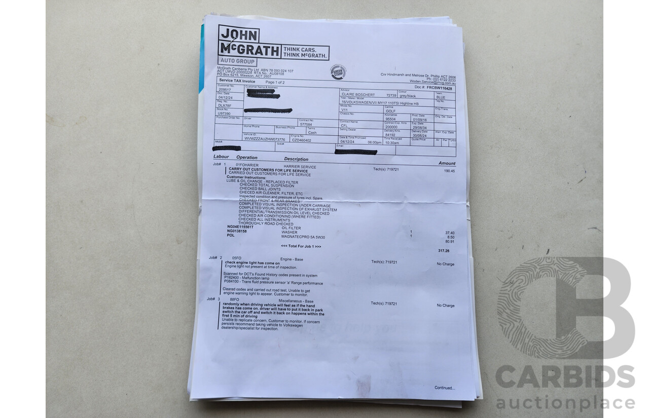 11/2016 Volkswagen Golf 110 TSI Highline AU MY17 5d Hatchback Grey 1.4L
