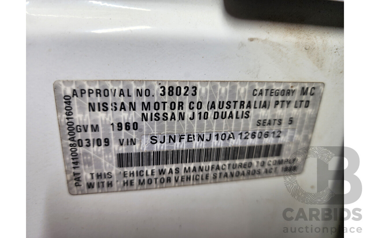 3/2009 Nissan Dualis ST (4x4) J10 4d Wagon Arctic White 2.0L