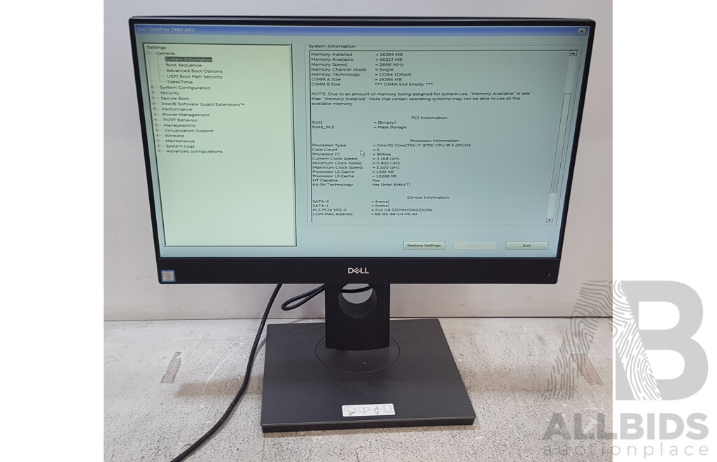 Dell OptiPlex 7460 AIO Intel Core i7 (8700) 3.20GHz-4.60GHz 6-Core CPU 23.8-Inch FHD All-in-One Computer