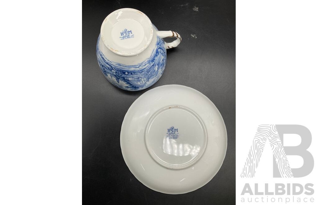 DELFT HOLLAND Dutch Boy and Girl Decanters, Erven Lucas Bols Liquor Decanter and Tulip Shaped Mug and Teacup and Saucer by H&M Sutherland - Lot of 5