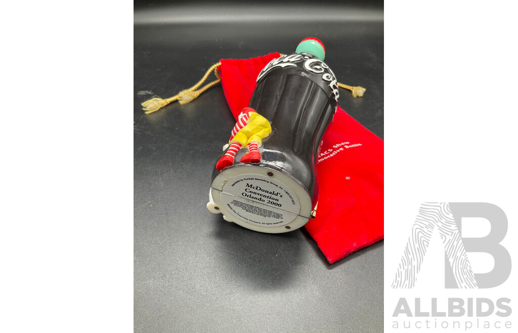 Assorted Empty Whisky Decanters, Original Full Coca-Cola in Glass Bottle From the NACS Show 1998 and Vintage McDonald's 2000 Orlando Worldwide Convention Hinged Coca-Cola Bottle - Lot of 7