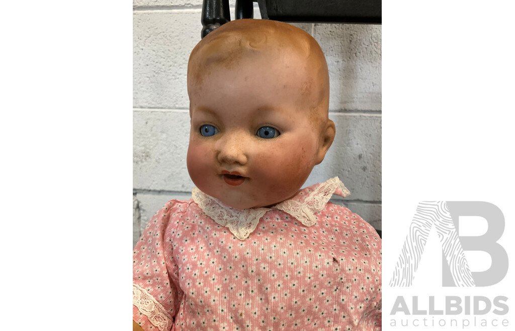 Two Vintage Bisque Dolls and Table Tier 3 Levels Table - Lot of 3