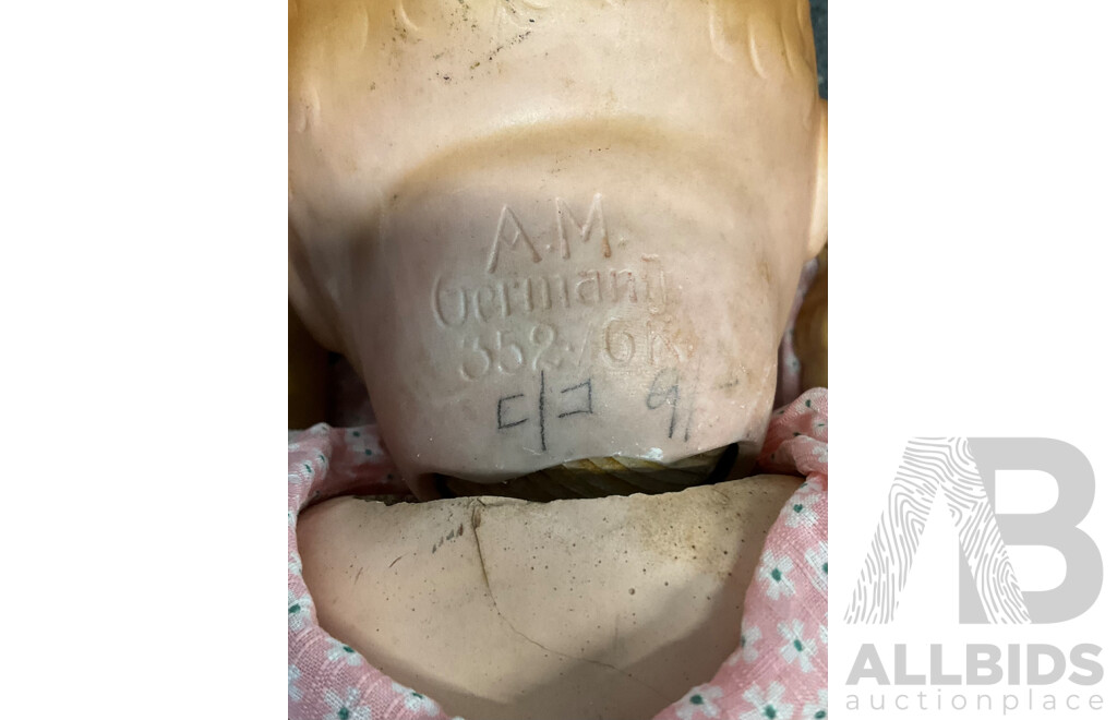 Two Vintage Bisque Dolls and Table Tier 3 Levels Table - Lot of 3