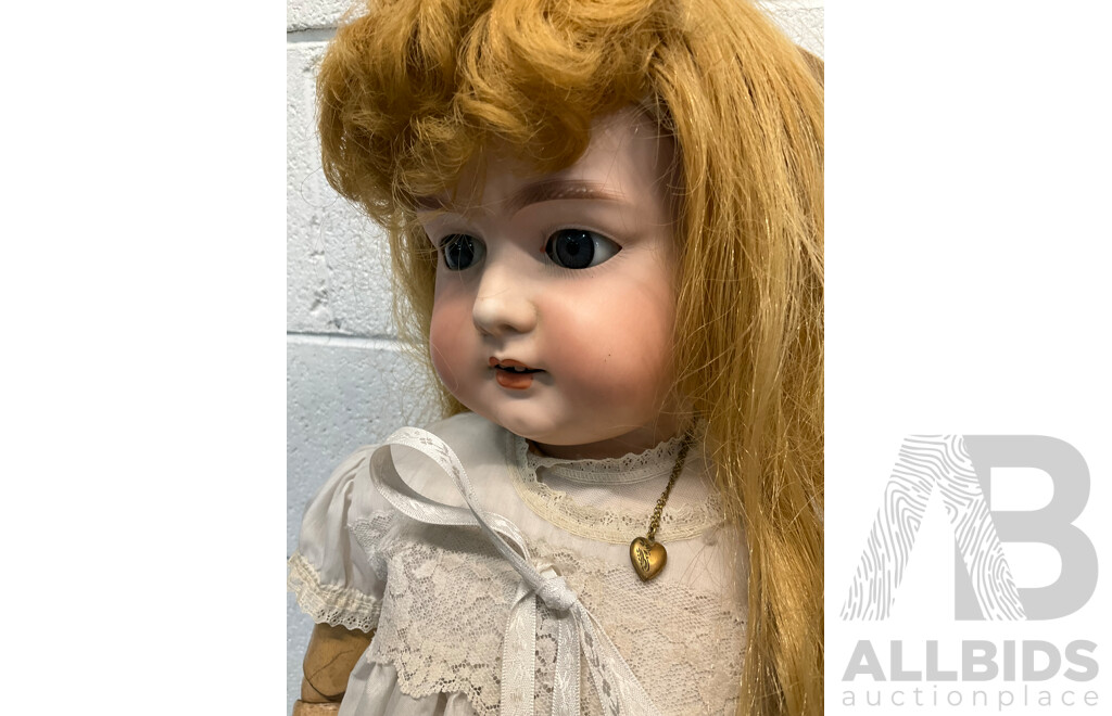 Two Vintage Bisque Dolls and Table Tier 3 Levels Table - Lot of 3