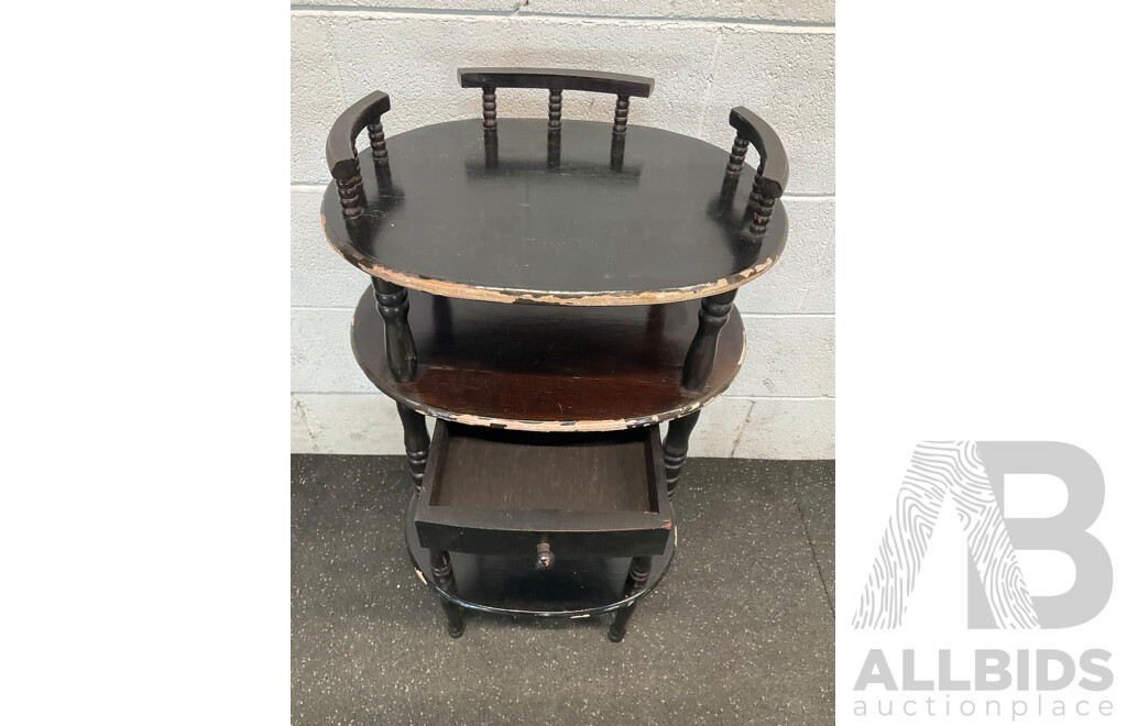 Two Vintage Bisque Dolls and Table Tier 3 Levels Table - Lot of 3