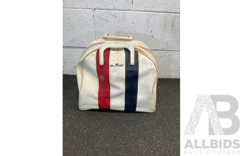 Vintage Bowling AMF Strikeline Ball with Carry Bat, Shoes, Certificates and Pins