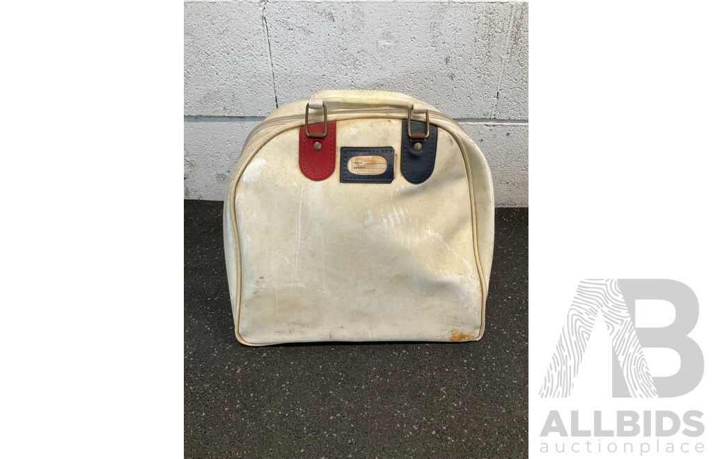 Vintage Bowling AMF Strikeline Ball with Carry Bat, Shoes, Certificates and Pins