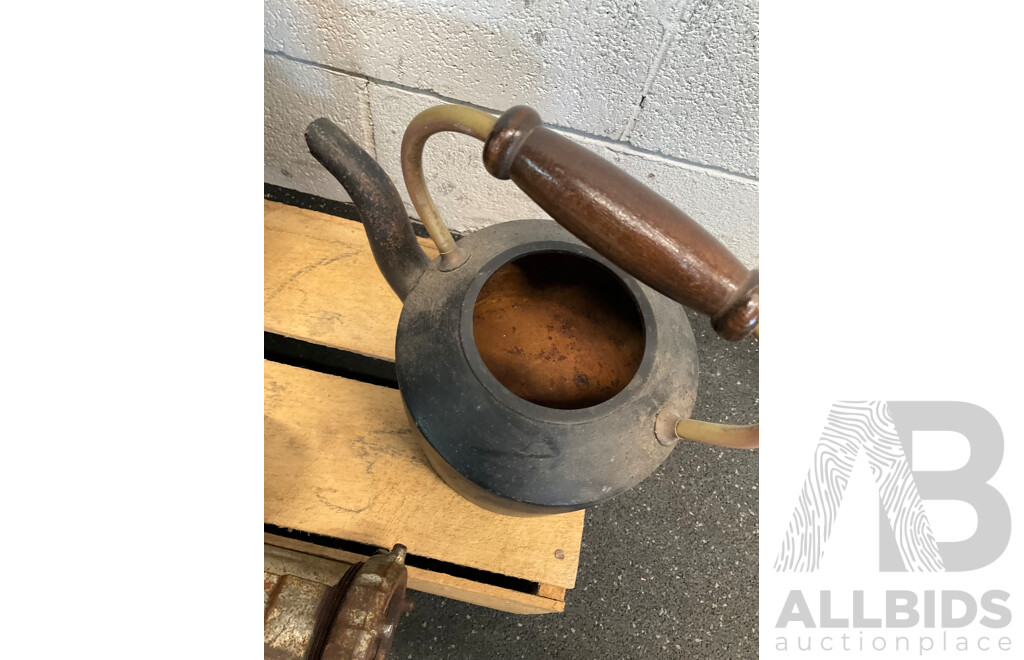 Assorted Vintage Items - Decor, Including Cast Iron Shoe Anvil, Spong Meat Grinder, Rega Sprayers, Cooking Pot and Kettle - Lot of 7