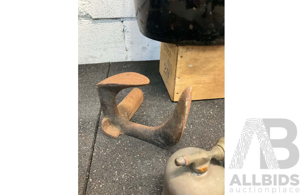 Assorted Vintage Items - Decor, Including Cast Iron Shoe Anvil, Spong Meat Grinder, Rega Sprayers, Cooking Pot and Kettle - Lot of 7