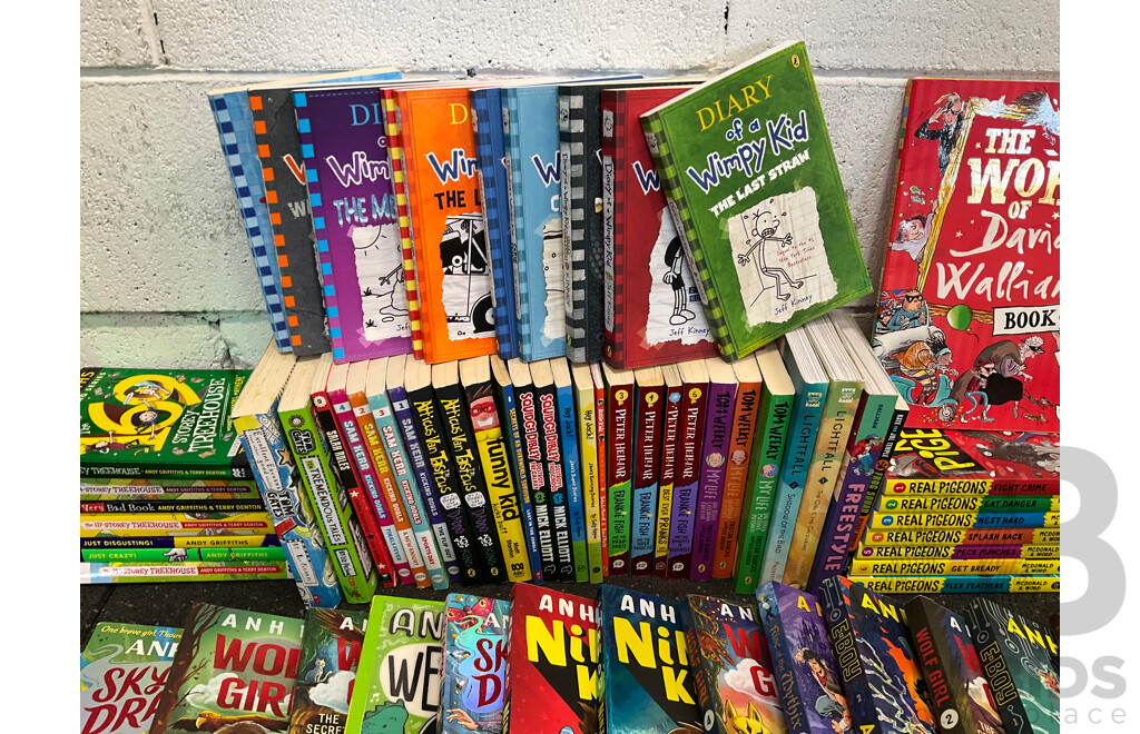 Huge Collection of Kids Books, Including Diary of a Wimpy Kid, David Walliams, Anh Do, the Storey Treehouse, Real Pigeons and More