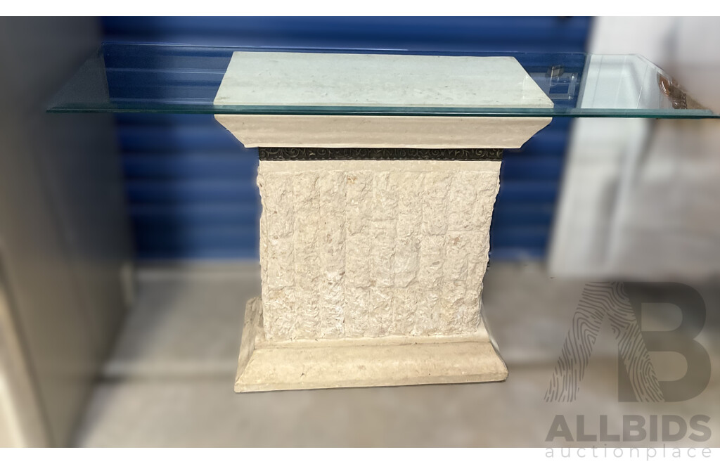 Polished & Rough Cut Cream Stone Table with Glass Top