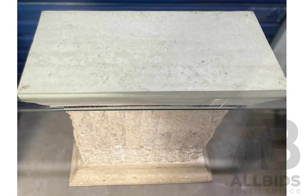 Polished & Rough Cut Cream Stone Table with Glass Top