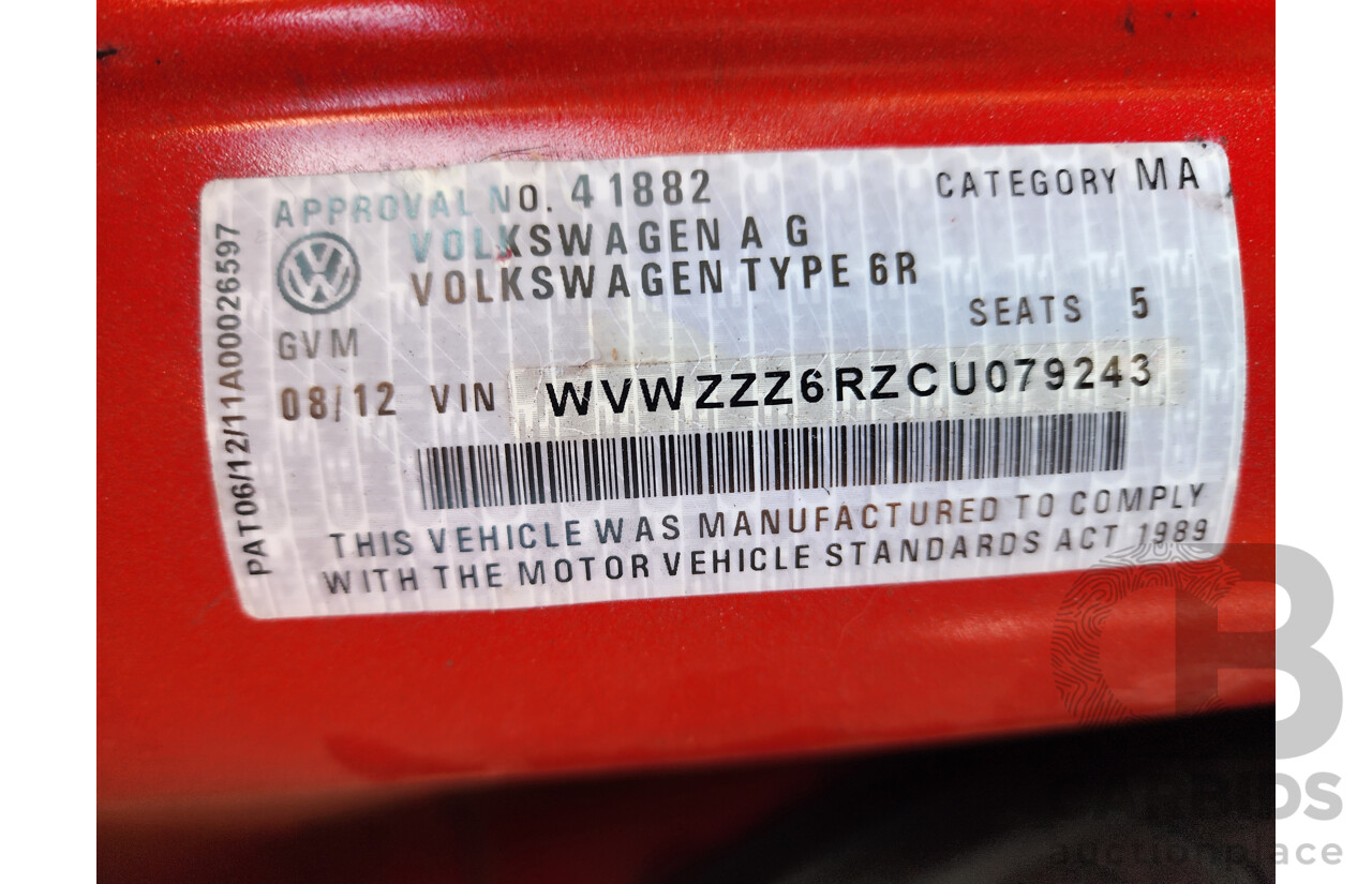 8/2012 Volkswagen Polo 77 TSI Comfortline 6R MY12 5d Hatchback Red 1.2L